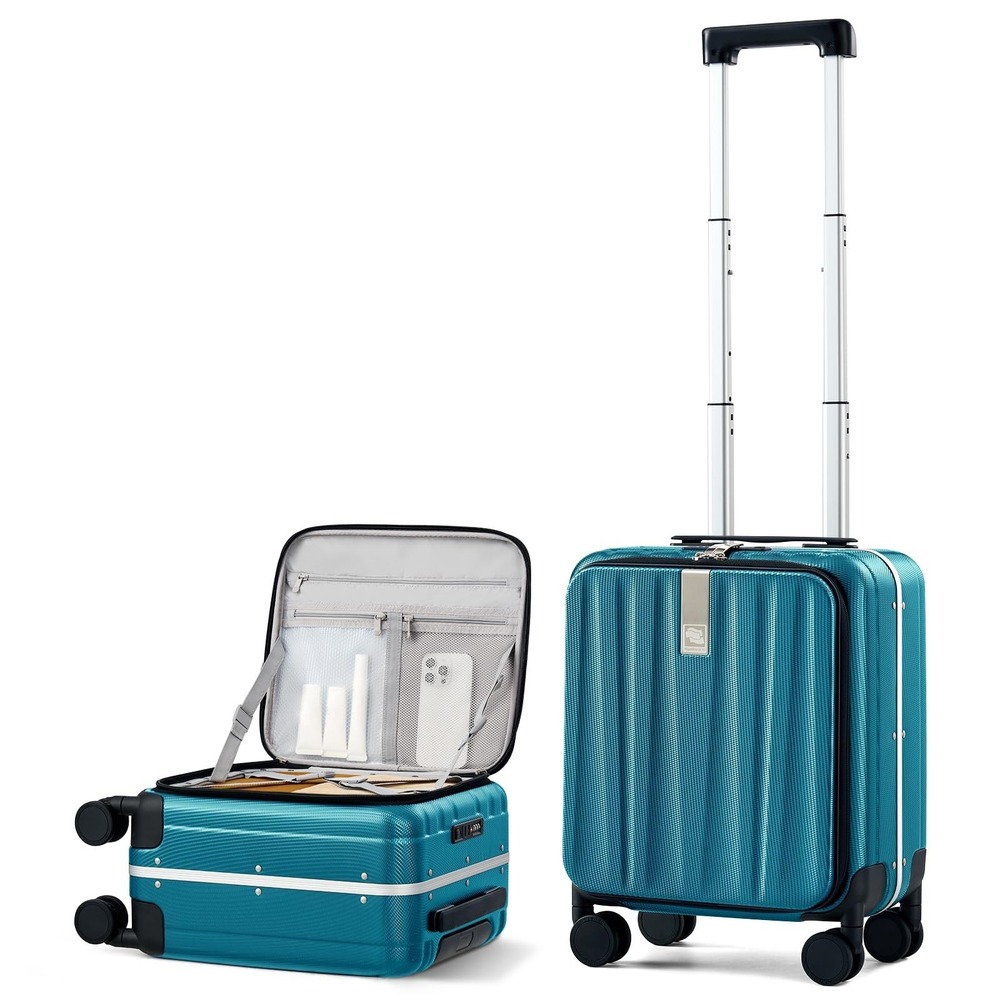 Hanke 16 Inch Carry On Luggage Hard Shell Top Opening Aluminum Frame Blue